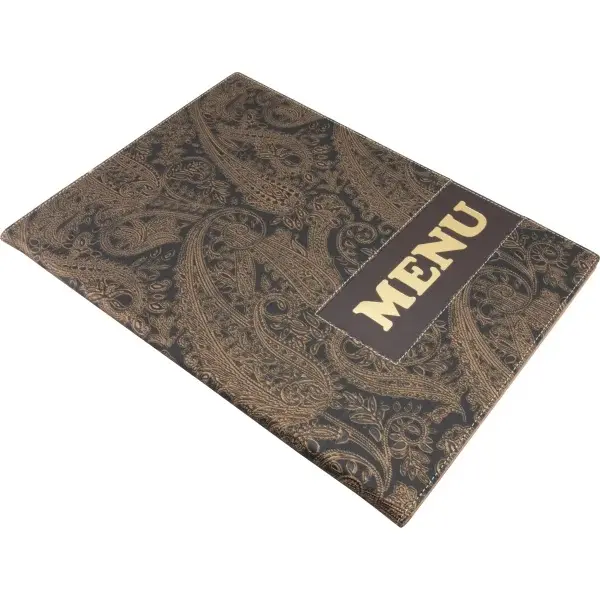 Menuomslag I boks, Securit, PAISLEY Design, A4, brun/gylden, (10 stk.) - Securit MC-BOX-DRA4-PAISLEY.webp