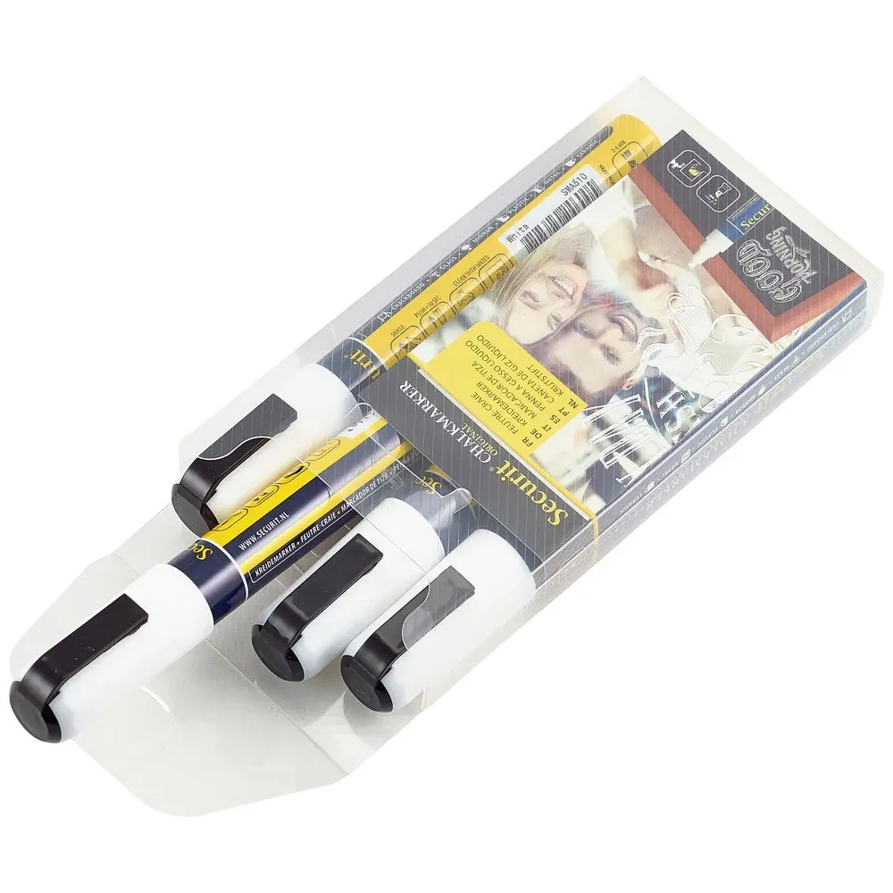 Kridtmarkere med skrå spids: 2-6 mm skrivebredde, Securit® Original, flydende kridt, hvid, (4 stk.) - Securit SMA510-V4-WT.webp