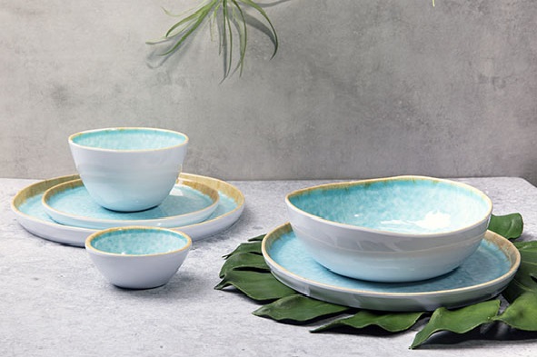 Desserttallerken, rund, Ø21,5x1,5cm, hvid/blå, ubrydelig, melamin, LAGUNA AZZURRO, (24 stk.) - Desserttallerken, rund, Ø21,5x1,5cm, hvid/blå, ubrydelig, melamin, LAGUNA AZZURRO, (24 stk.)