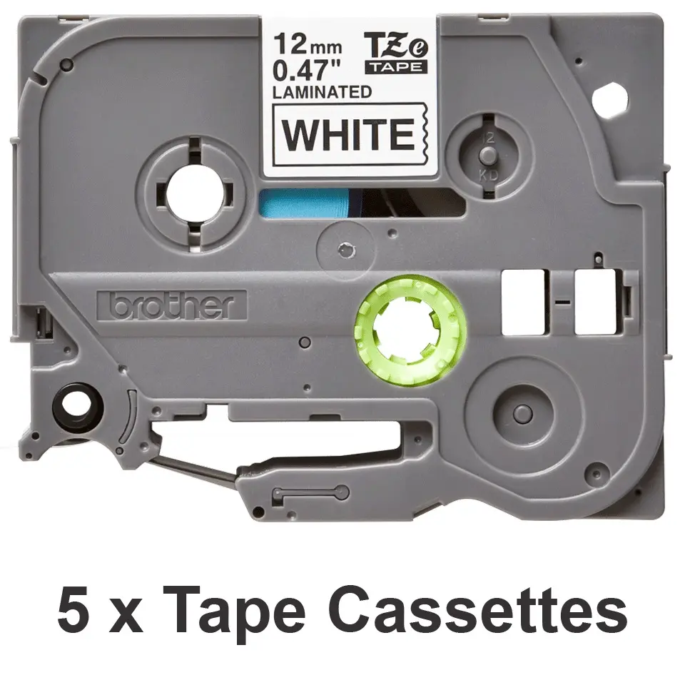 Labeltape, Brother, TZe-231M5, 12mmx8m, sort på hvid, lamineret, (1 pakke med 5 stk.) - Brother, TZe-231M5 - Labeltape.webp