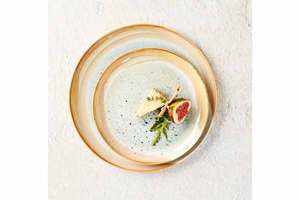 Desserttallerken, stentøj, rund, Ø21cm, sandfarvet/grøn, NAVAJO, (4 stk.) - Desserttallerken, stentøj, rund, Ø21cm, sandfarvet/grøn, NAVAJO, (4 stk.)