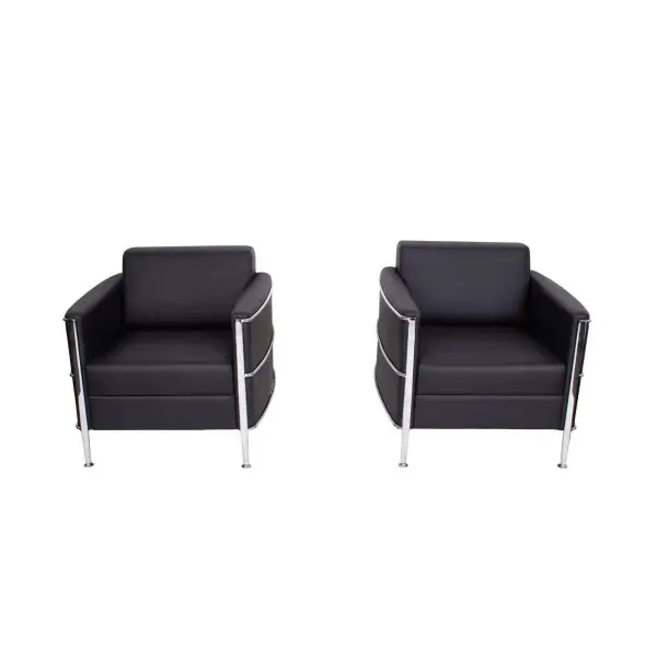 Sofasæt med lænestole, i kunstlæder, 2 personers sofa + 2 lænestole, Boston, sort, (1 sæt) - Boston 2 læderstole.webp