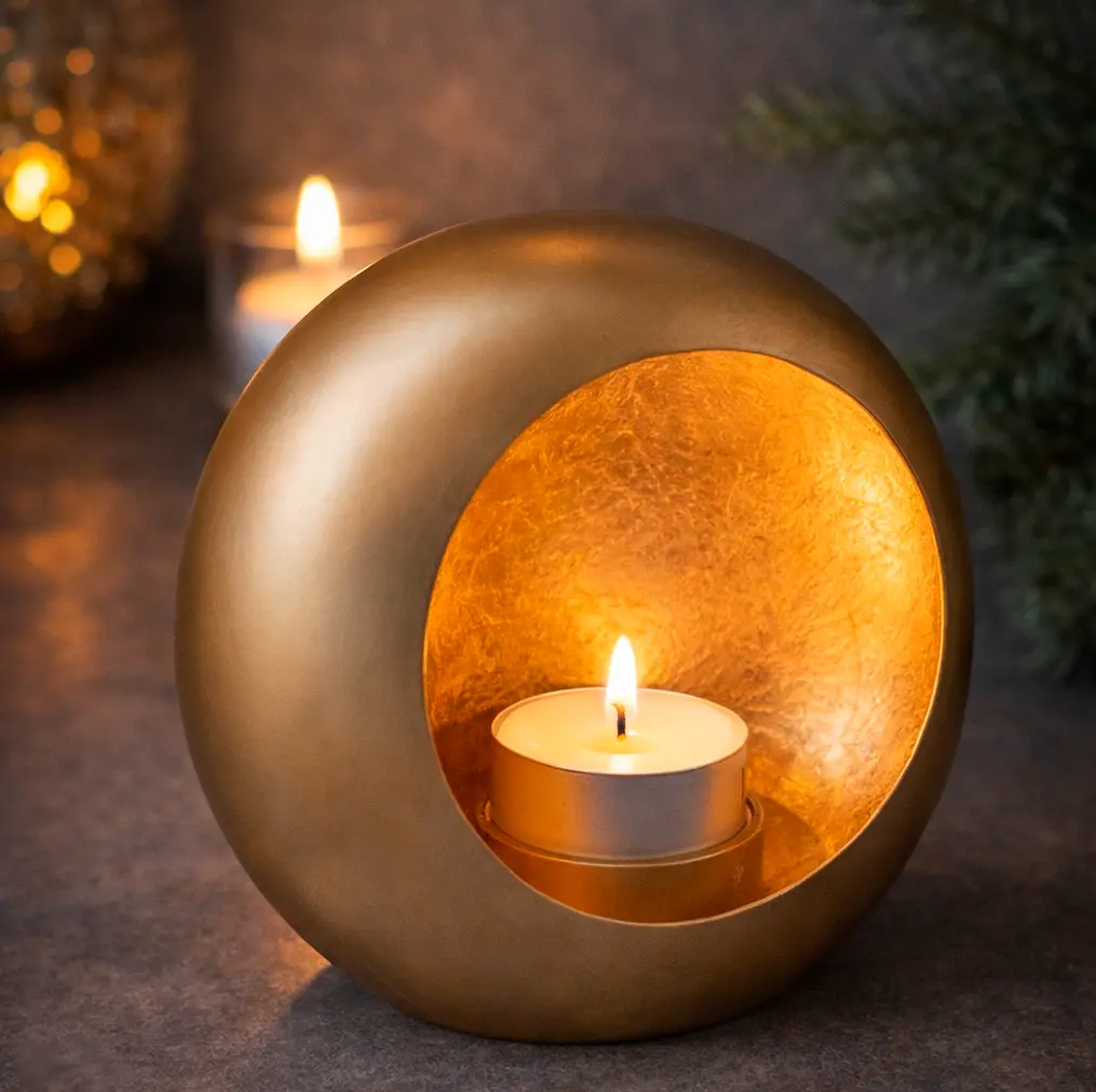 Fyrfadslysholder, 20x9,5x20cm, metal, messing-guld finish, (12 stk.) - Fyrfadslysholder, 20x9,5x20cm, metal, messing-guld finish.webp