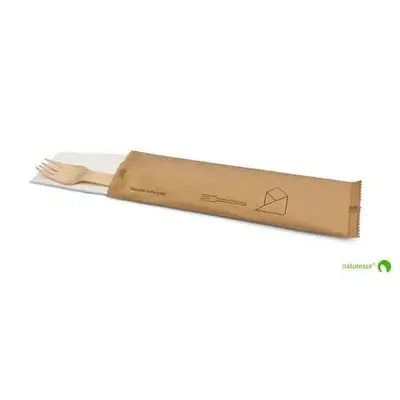 Bestiksæt, 2, Træ, gaffel-serviet, wrapped, natur, Naturesse, (250 stk.) - Bestiksæt, 2, Træ, gaffel-serviet, wrapped, natur, Naturesse.webp