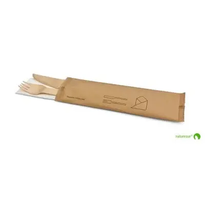 Bestiksæt, 3, Træ, kniv-gaffel-serviet, wrapped, natur, Naturesse, (250 stk.) - Bestiksæt, 3, Træ, kniv-gaffel-serviet, wrapped, natur, Naturesse.webp