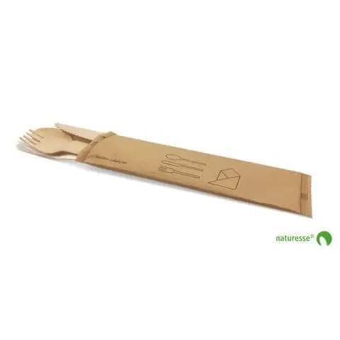 Bestiksæt, 4, Træ, kniv-gaffel-spiseske-serviet, wrapped, natur, Naturesse, (250 stk.) - Bestiksæt, 4, Træ, kniv-gaffel-spiseske-serviet, wrapped, natur, Naturesse.webp