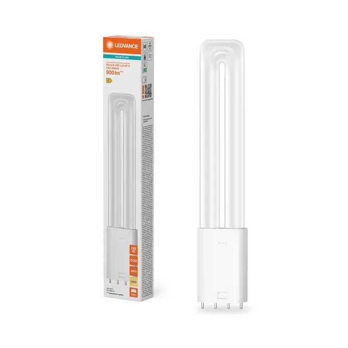 LED kompaktrør, 2G11, 900lm, 3000K, 8W/830 (18W), HF+230V, LEDVANCE Dulux, (10 stk.) - DULUX LED L18 HF & AC MAINS VALUE 8W 830 2G11.webp