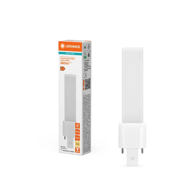 LED kompaktrør, G23, 360lm, 3000K, 3,5W/830 (7W), EM+230V, LEDVANCE Dulux, (10 stk.) - DULUX LED S7 EM & AC MAINS VALUE 3.5W 830 G23.webp