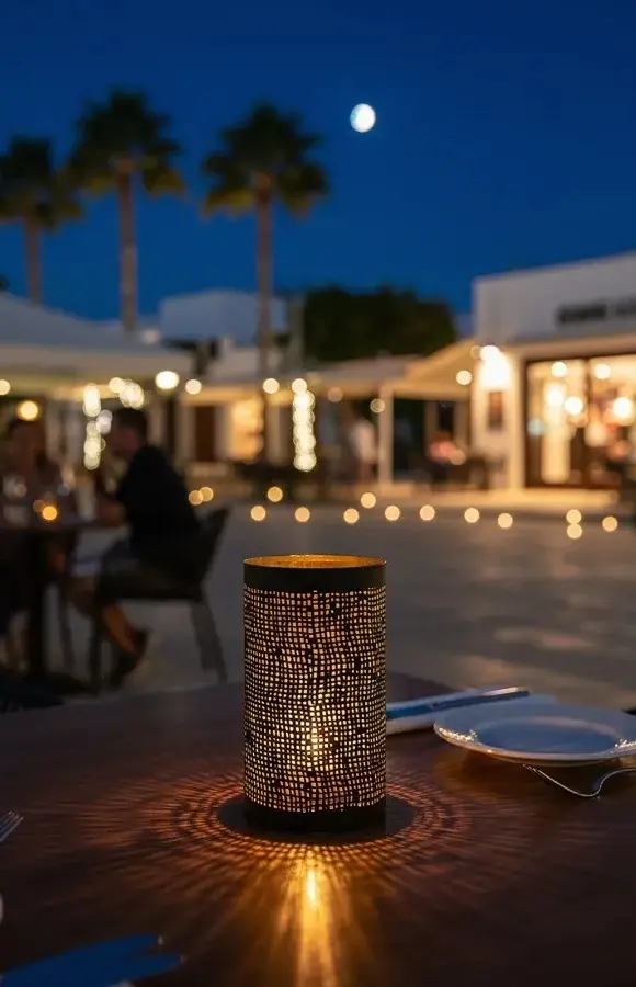 IBIZA sort/guld metal stager & LED lys m/ hvidt lys, Securit (sæt á 12 stk.) - Securit IBIZA led lys.webp