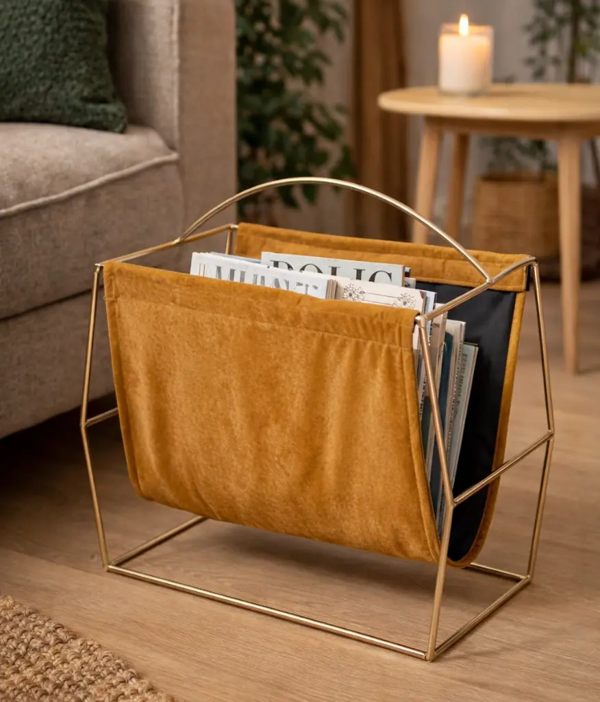 Magasinholder til gulv, 37x20x37cm, metal & fløjl, (1 stk.) - Magasinholder til gulv.webp