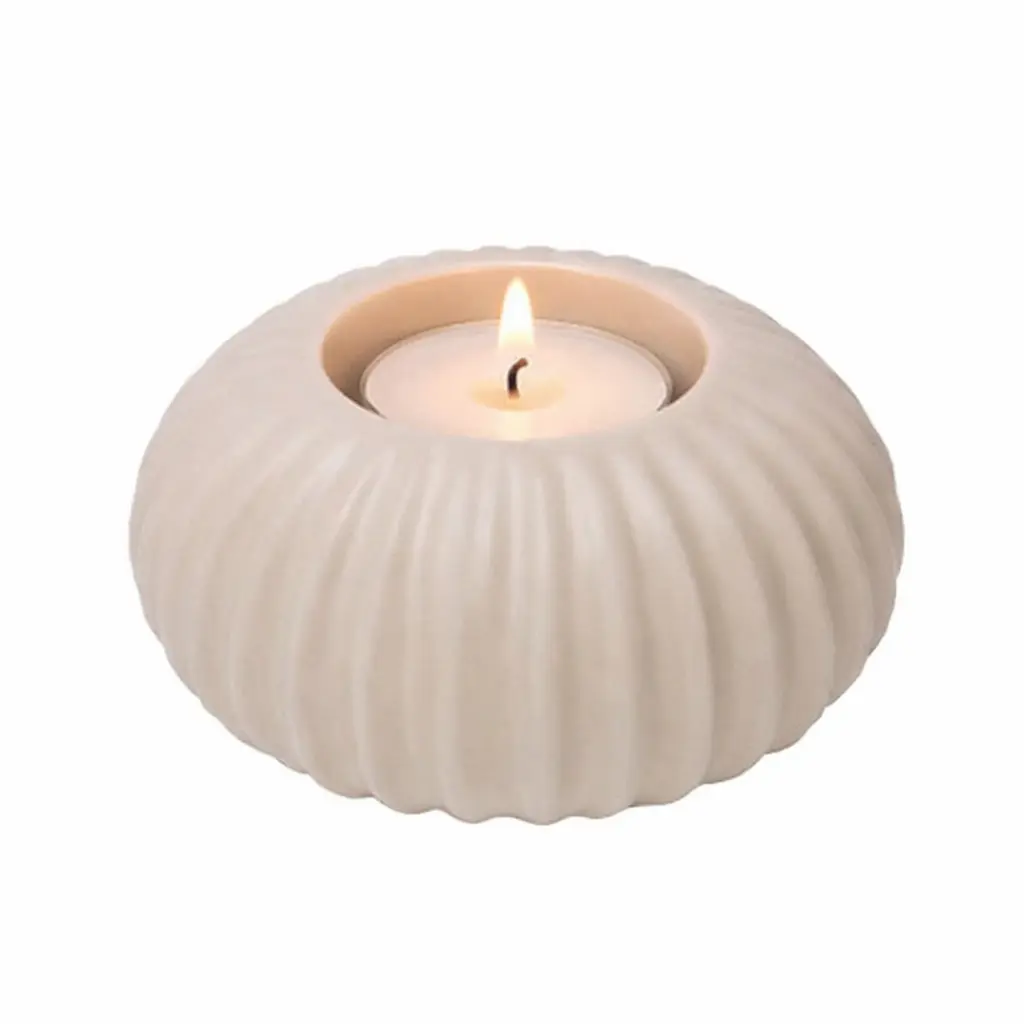 Fyrfadslysholder, Ø10,6x10,6x5,5cm, porcelæn, cream, (12 stk.)  - Fyrfadslysholder creme farvet Ø10 cm.webp