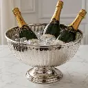 Champagnebowle på fod, stor, Ø36,5x24cm, med rillet overflade, metal, (1 stk.) - Champagnebowl på fod.webp