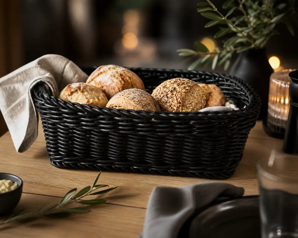 Brødkurv, 31x21x9cm, rektangulær, kraftig flet, pp, sort, (1 stk.) - Brødkurv i sort flet.webp