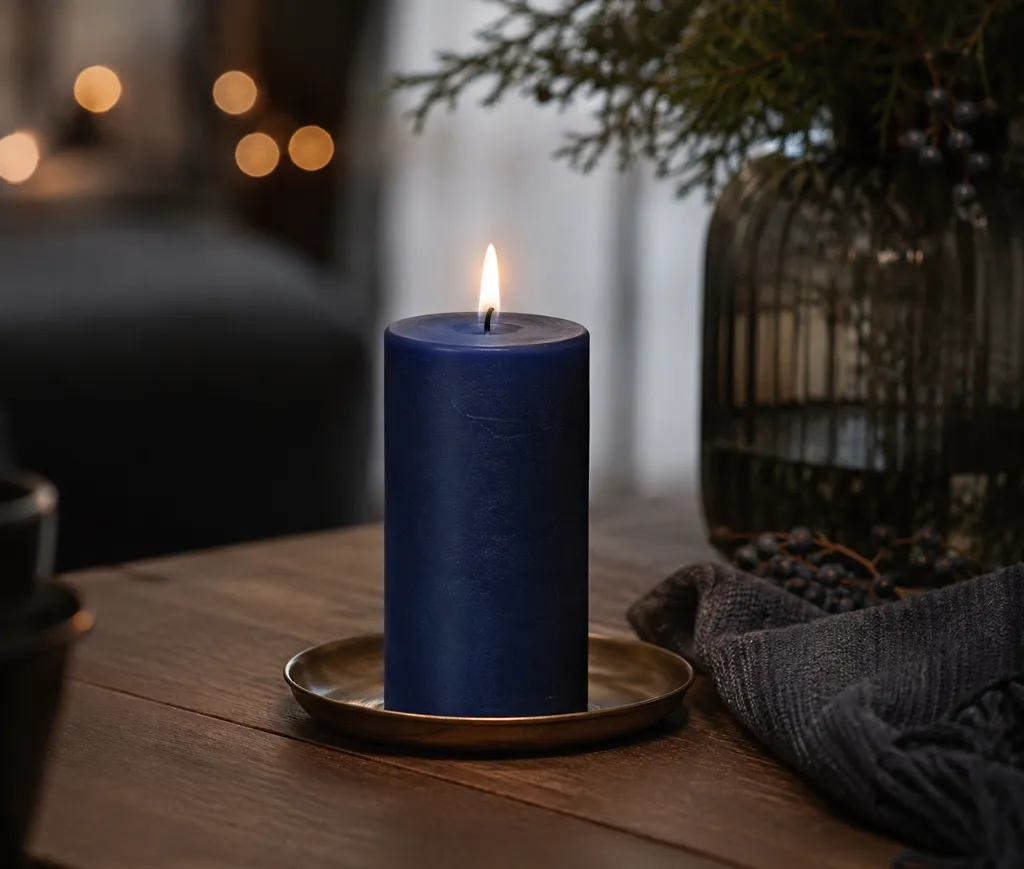 Bloklys, mørkeblå, 12xØ6cm, 40 timer, paraffin, (12 stk.) - Mørkeblå bloklys 40 timer.webp
