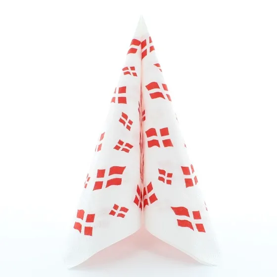 Fødselsdagsservietter, 3-lags, 33x33cm, (350 stk.) - serviet med dansk flag.webp