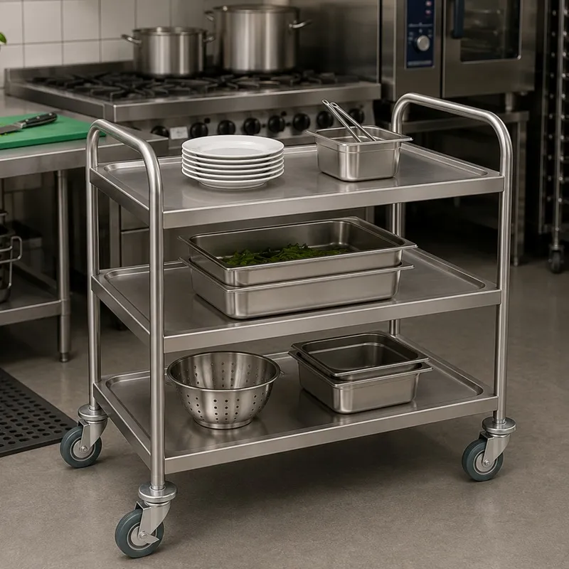 Serveringsvogn, mat stål, 59x91x93 cm, (1 stk.) - Serveringsvogn, mat stål, 59x91x93 cm.webp