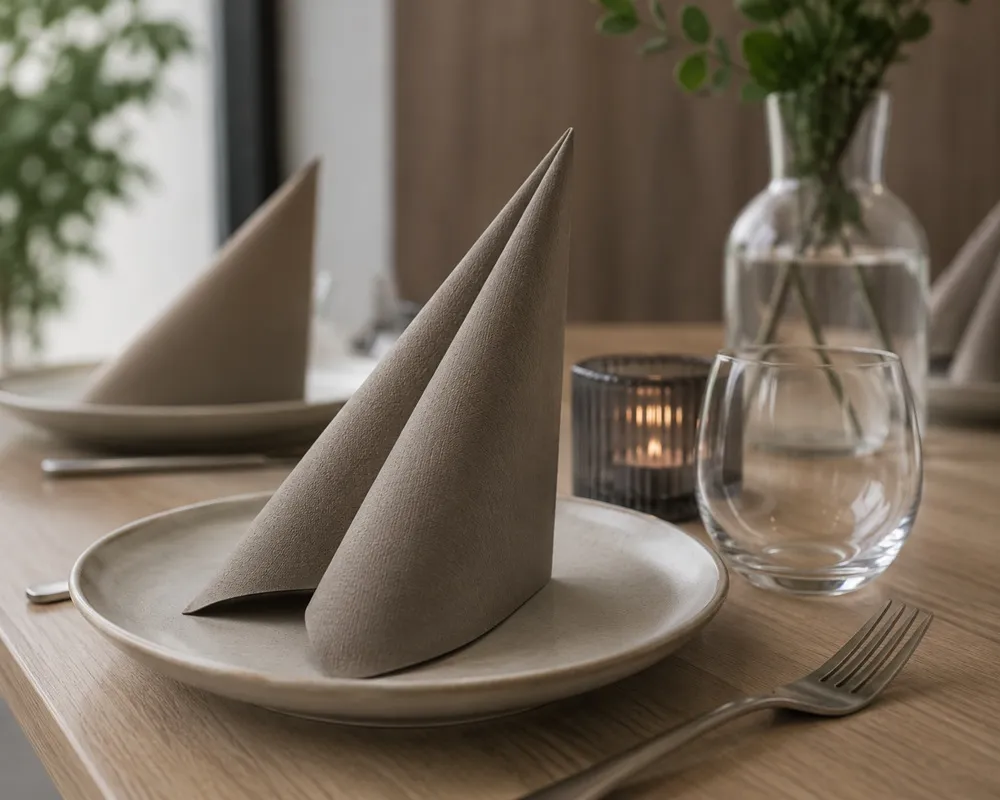 Middagsserviet Airlaid, GS-Basic, 1/8 fold, 40x40cm, Greige-farve (Grå + Beige) (600 stk.) - Greige middagsserviet Airlaid GS-Basic 40x40cm.webp