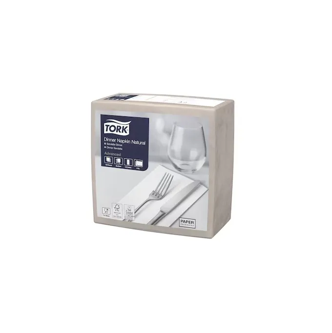 Middagsserviet, 2-lags, 1/8-fold, 39,5x39cm, natur, genbrugspapir, Tork Advanced 477352, (1800 stk.) - 477352 Tork Middagsserviet Natur.webp