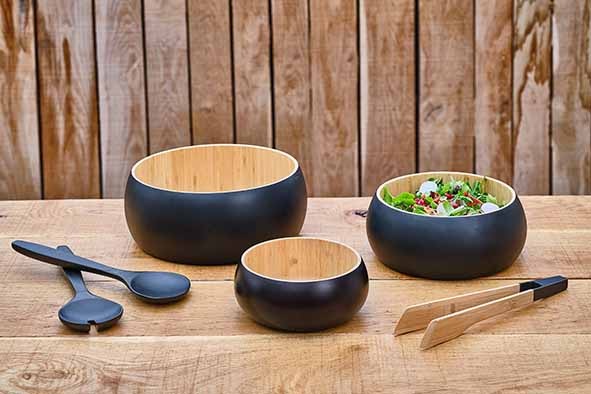 Salatskål, bambus, rund, sort og træ-farvet, Ø30,5x12cm, BLACK&WOOD, (1 stk.) - Salatskål, bambus, rund, sort og træ-farvet, Ø30,5x12cm, BLACK&WOOD, (1 stk.)