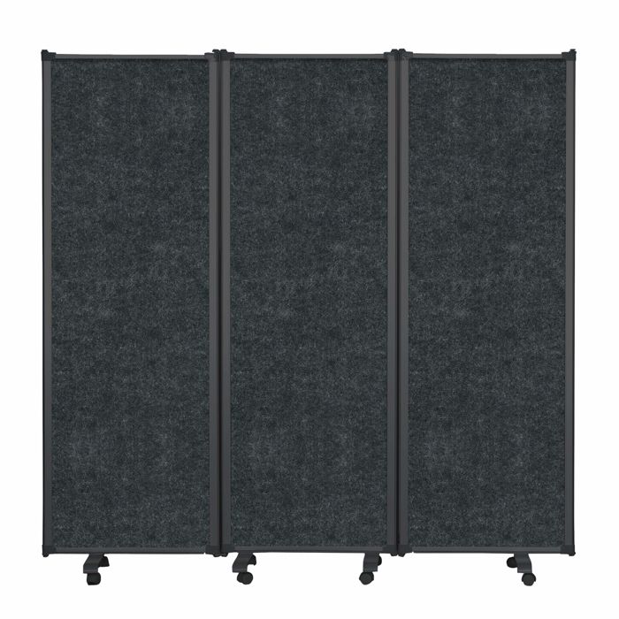 Foldeskærm, rumdeler, på hjul, PZ Flex, 180x180 cm, flere farver, (1 stk.) (Sort)