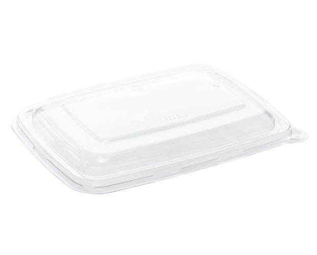 Låg til bagasse-bakke, 23,2x17,2x2,2cm, klar, RPET, firkantet, tilhørende 10204 og 10698 (300 stk.)