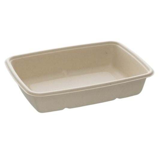 Bagasse bakke, 22,9x16,5x4,8cm, 950 ml, sukkerrør, komposterbar, pfas fri, tilhørende 10205, (300 stk.)