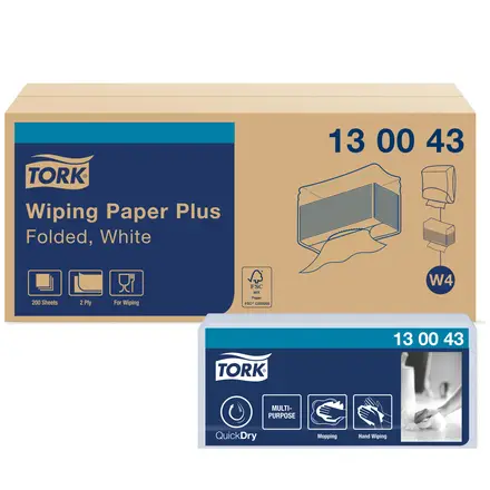 Aftørringspapir, Plus, hvid, Tork W4, 130043, (1000 stk.)