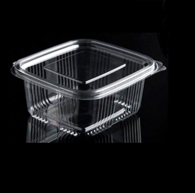 Plastbæger m. hængslet låg, 500 ml, 9x10,5x5,5 cm, firkantet, RPET, Klar, (600 stk.)