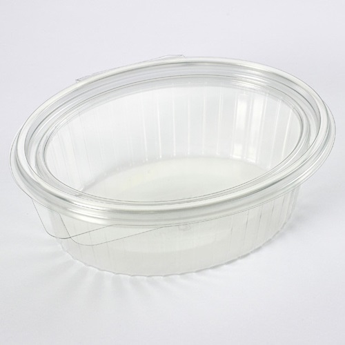Salatbakke, 500 ml, 16,7x13,1x5,6cm, oval, Clearshow, hængslet låg, RPET, Klar (600 stk.)