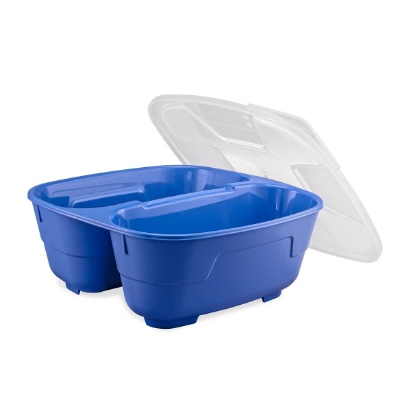 Genanvendelig plastskål m/ låg, 2-rums, 600+400ml, GoodBowl Twin, Thermohauser, (sæt á 5 stk.) (Blå)