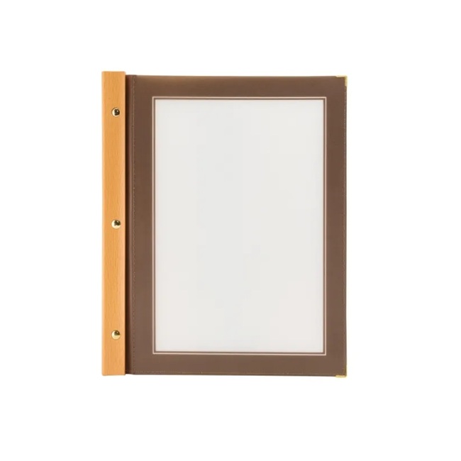 Menuramme med 2 lommer, Securit® WOOD, til ark, træ/refleksfri PP, flere str. & farver, (1 stk.) (Brun, A5)