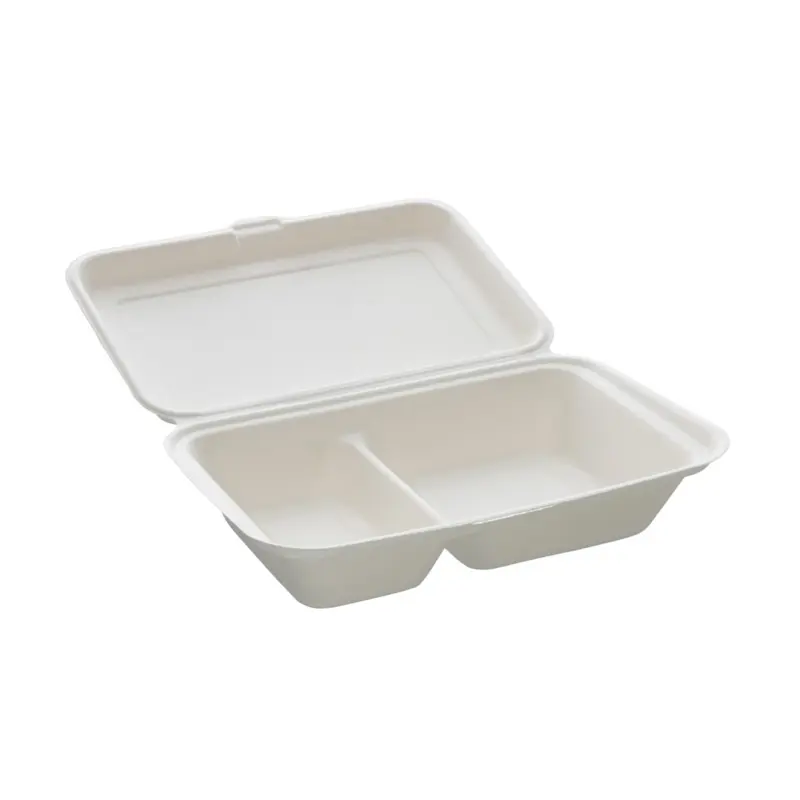 Take away boks, bagasse, 2-rums, 1000 ml (600/400ml), 24x16 cm, (400 stk.)