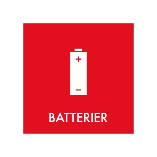 Piktogram til batterier, 15x15cm, rød, folie, selvklæbende, NMF, (1 stk.)