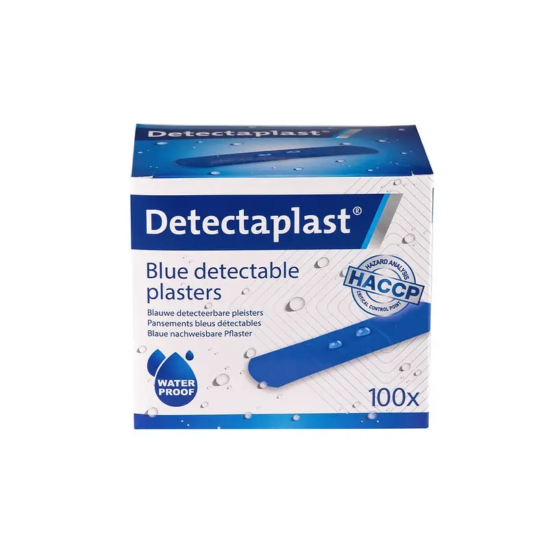 Detekterbare plastre, vandtætte, 19x72mm, blå, Detectaplast, (pk á 100 stk.)