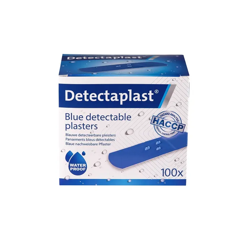 Detekterbare plastre, vandtætte, 25x72mm, blå, Detectaplast, (pk á 100 stk.)