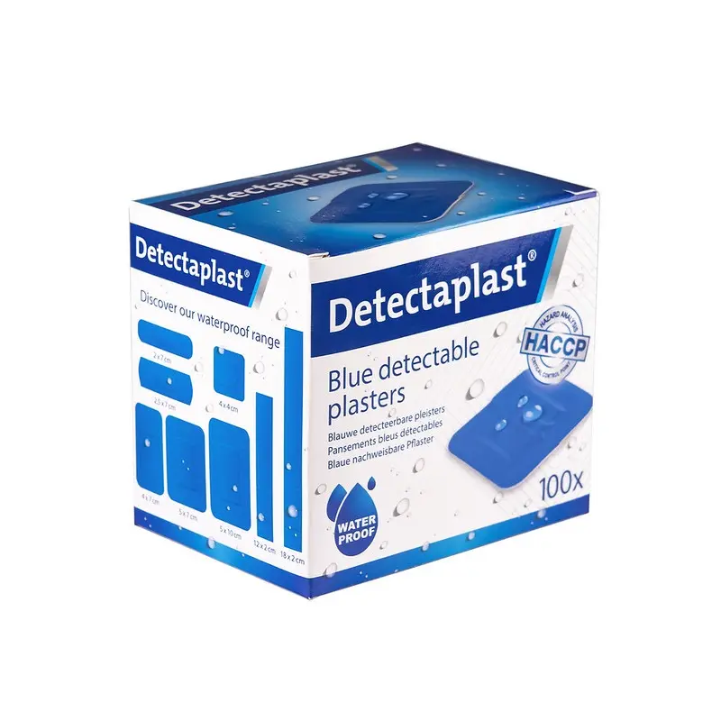 Detekterbare plastre, vandtætte, 38x38mm, blå, Detectaplast, (pk á 50 stk.)