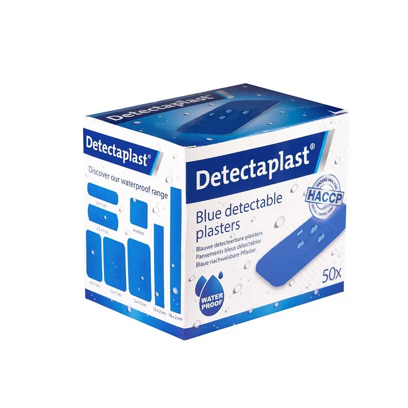 Detekterbare plastre, vandtætte, 38x72mm, blå, Detectaplast, (pk á 50 stk.)