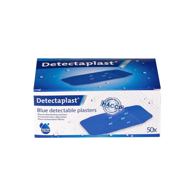 Detekterbare plastre, vandtætte, 50x100mm, blå, Detectaplast, (pk á 50 stk.)
