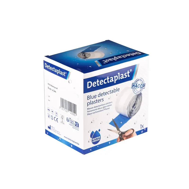 Detekterbare plastre, vandtætte, 8cm x 5m, blå, Detectaplast, (1 stk.)