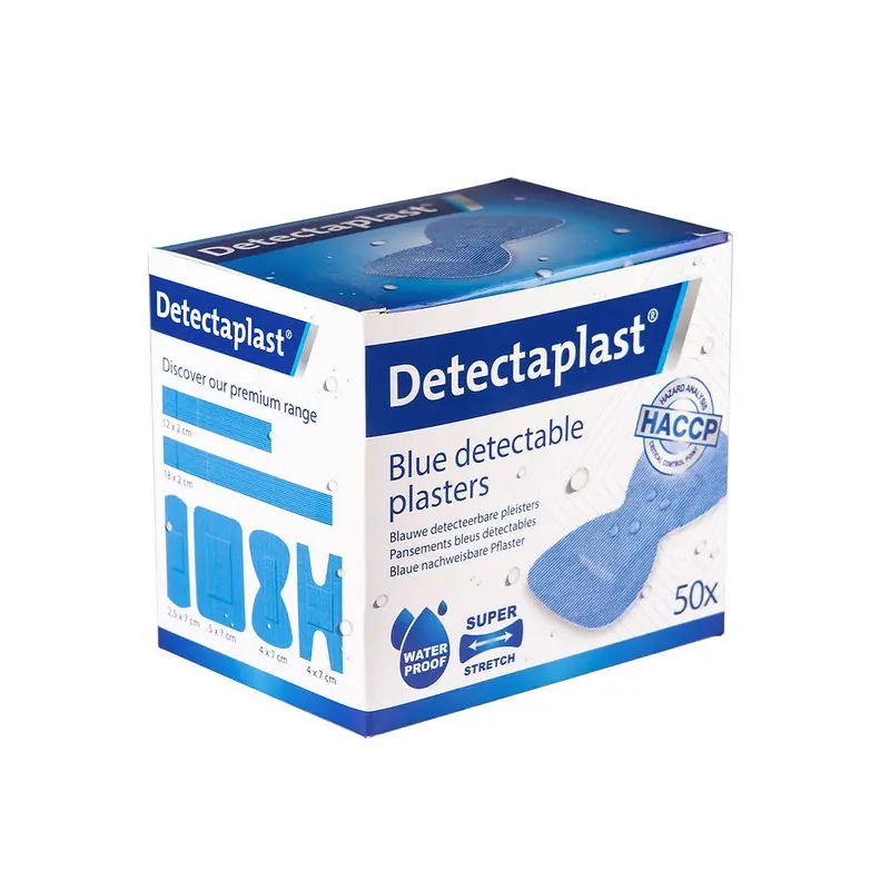 Detekterbare plastre, vandtætte m/ super stretch, 68x38mm, blå, "Butterfly", Detectaplast, (pk á 50 stk.)