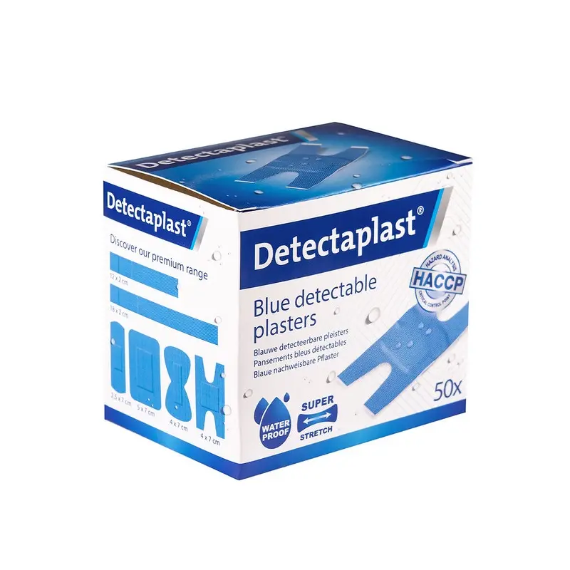 Detekterbare knoplastre, vandtætte m/ super stretch, 68x38mm, blå, Detectaplast, (pk á 50 stk.)