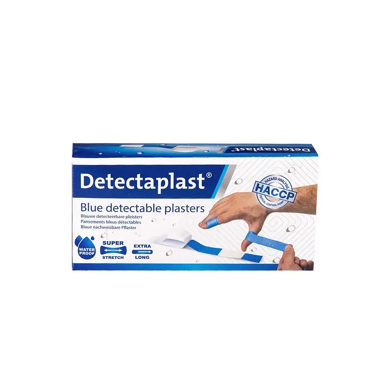 Detekterbare plastre, vandtætte m/ super stretch, 120x20mm, blå, Detectaplast, (pk á 100 stk.)