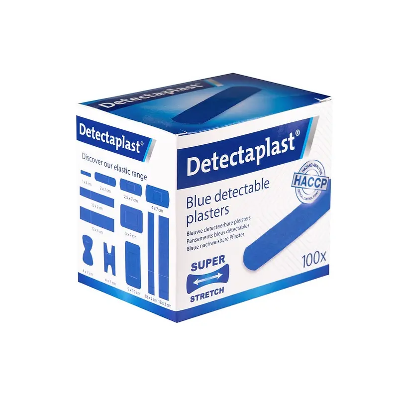 Detekterbare plastre m/ super stretch, 19x72mm, blå, Detectaplast, (pk á 100 stk.)