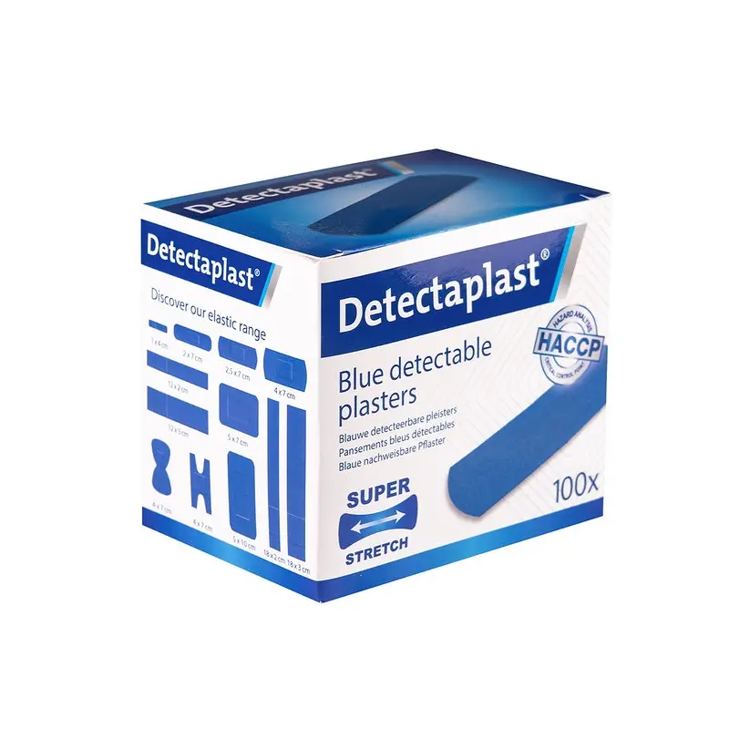 Detekterbare plastre  m/ super stretch, 25x72mm, blå, Detectaplast, (pk á 100 stk.)