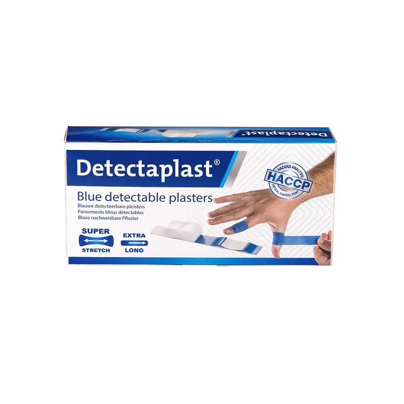 Detekterbare plastre m/ super stretch, 120x30mm, blå, Detectaplast, (pk á 100 stk.)