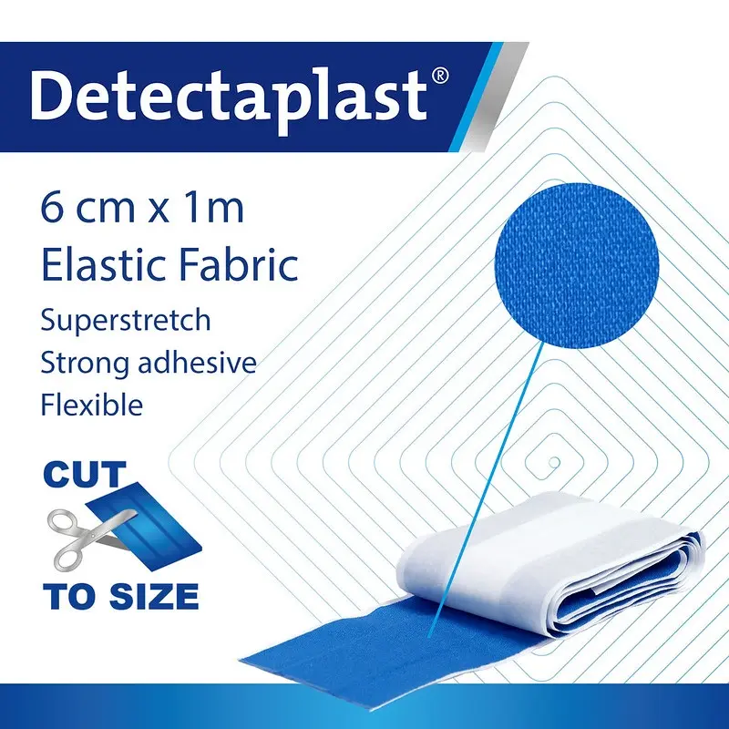 Detekterbar plasterrulle m/ super stretch, 6cm x 1m, blå, Detectaplast, (1 stk.)