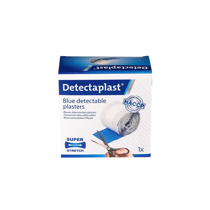 Detekterbar plasterrulle m/ super stretch, 6cm x 5m, blå, Detectaplast, (1 stk.)