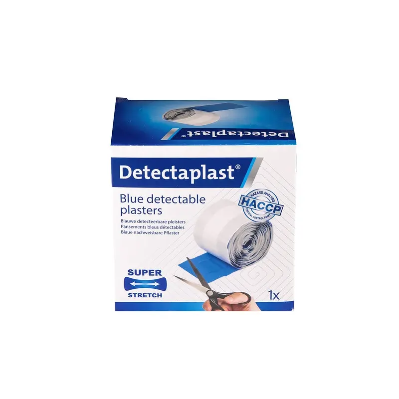 Detekterbar plasterrulle m/ super stretch, 8cm x 1m, blå, Detectaplast, (1 stk.)