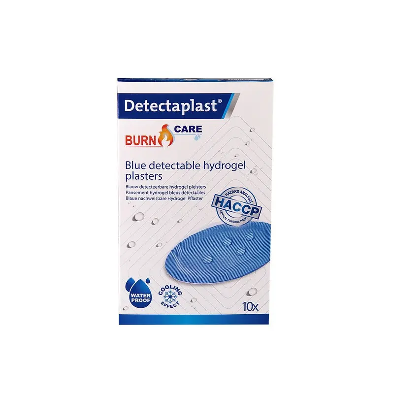 Plastre til brandsår, detekterbare, 67x110mm, blå, Detectaplast Hydrogel, (pk á 10 stk.)