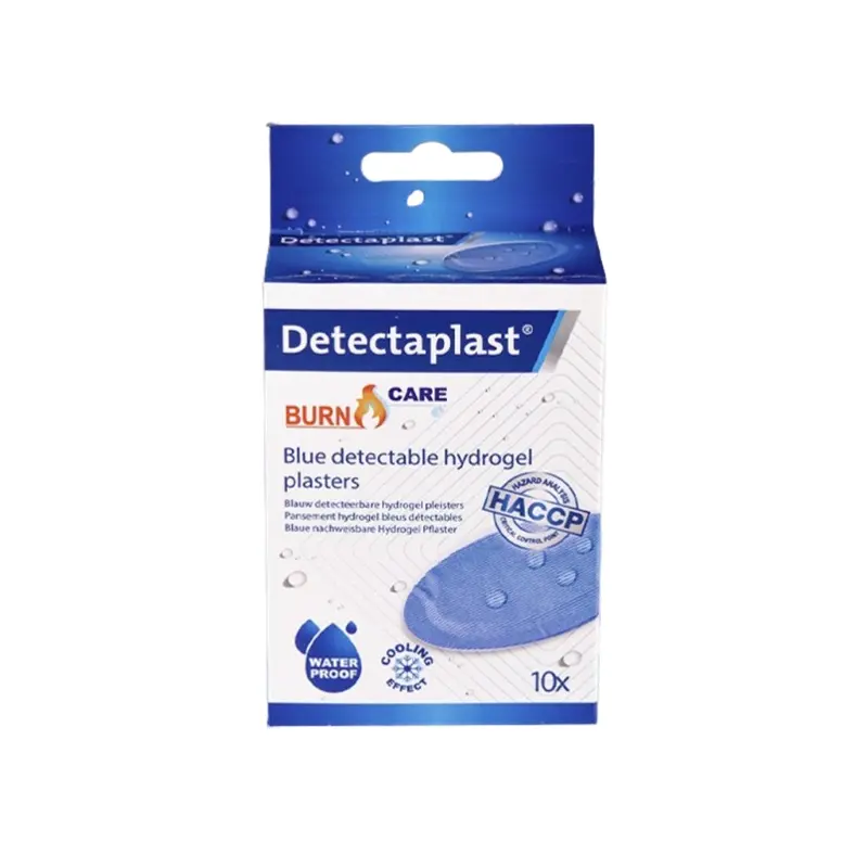 Plastre til brandsår, detekterbare, 43x68mm, blå, polybag, Detectaplast Hydrogel, (pk á 10 stk.)